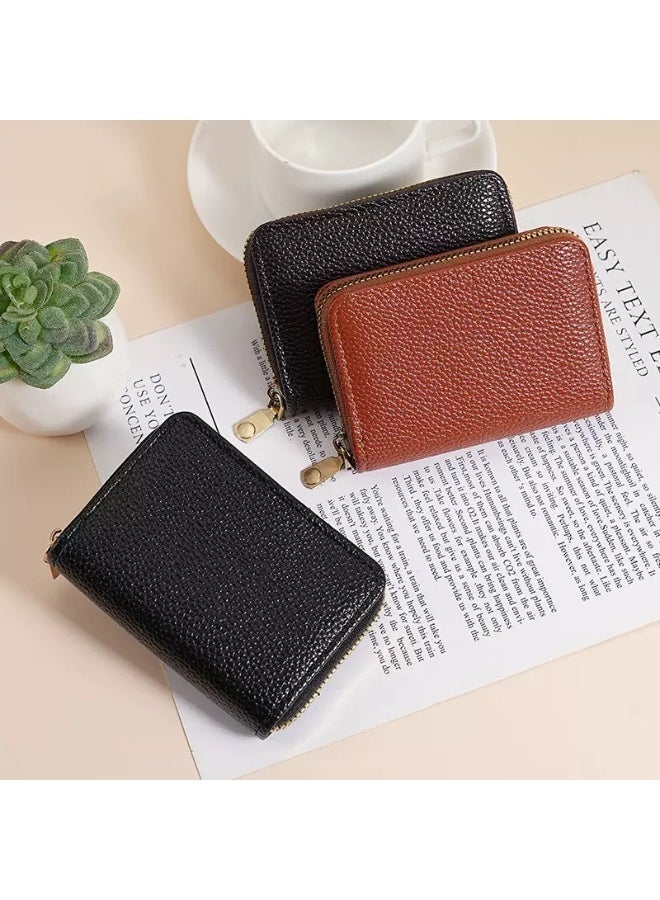 Leather Card Holder - 11 Slots Zipper Accordion Card Wallet RFID, Slim Portable for Men Women - Image 3